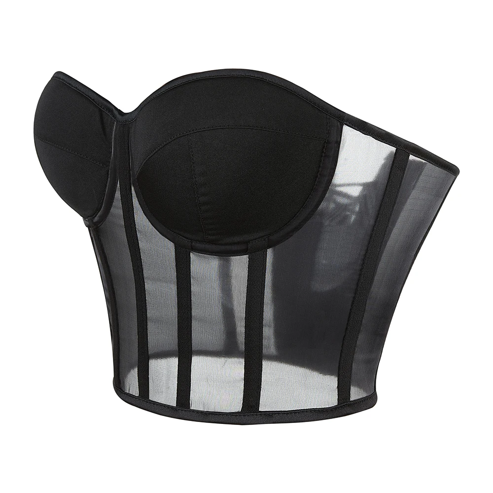 Sexy Overbust Corset Black Crop Tube Top Push Up Bra Lingerie