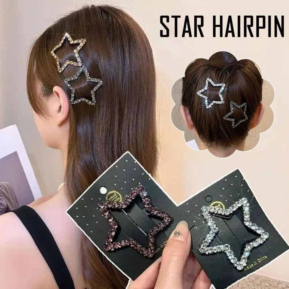 New Fashion Sparkling Five-pointed Star Hairpin Headdress Hair Accessories Female Clip Hair Shiny Zircon Trendy Korean Pent D6U2