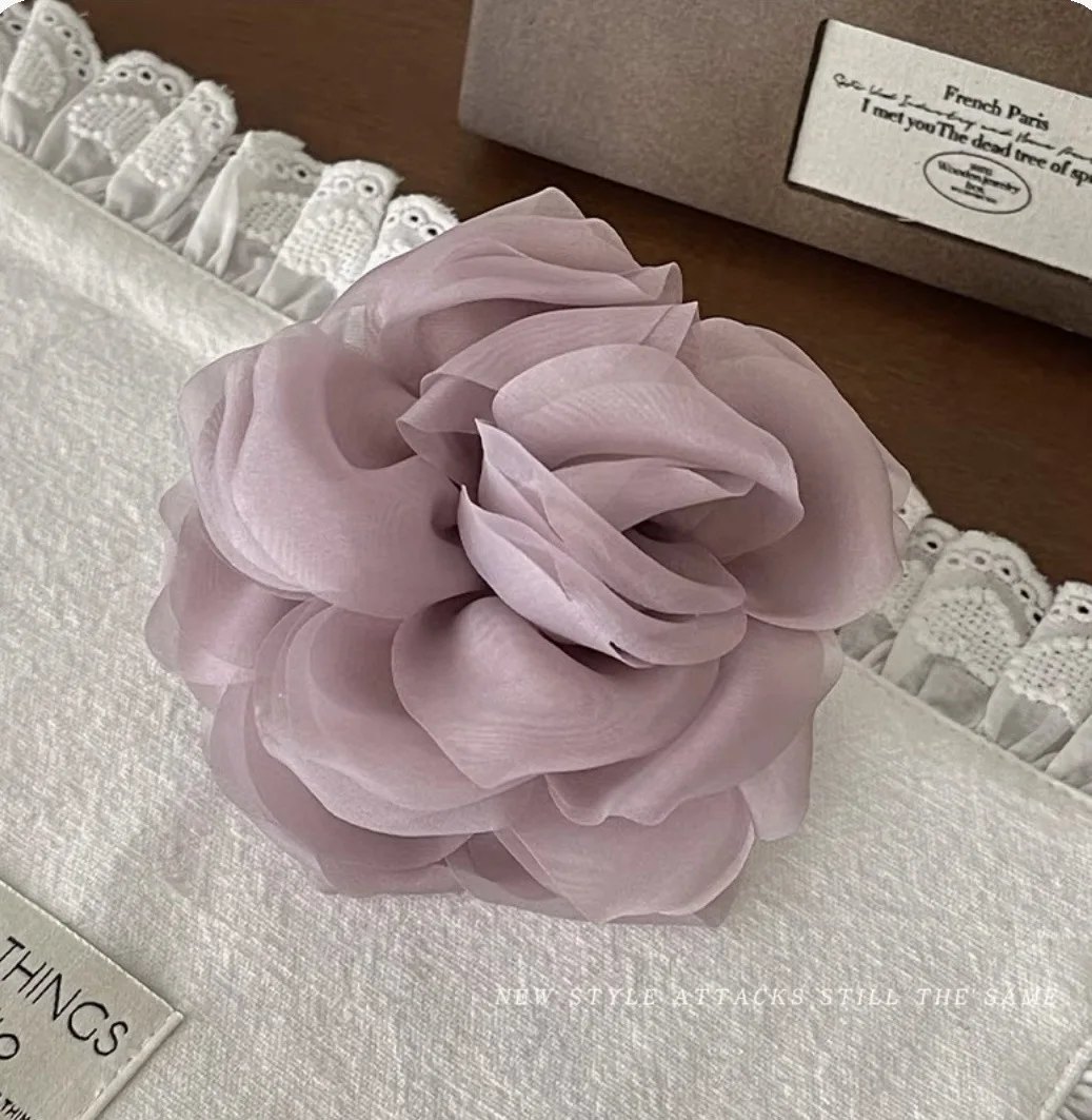1pc Sommer Koreanischen stil gaze blume süße rose haarnadel kamelie klaue clip brötchen pferdeschwanz elegante haar-accessoire shark clip – Detail 7