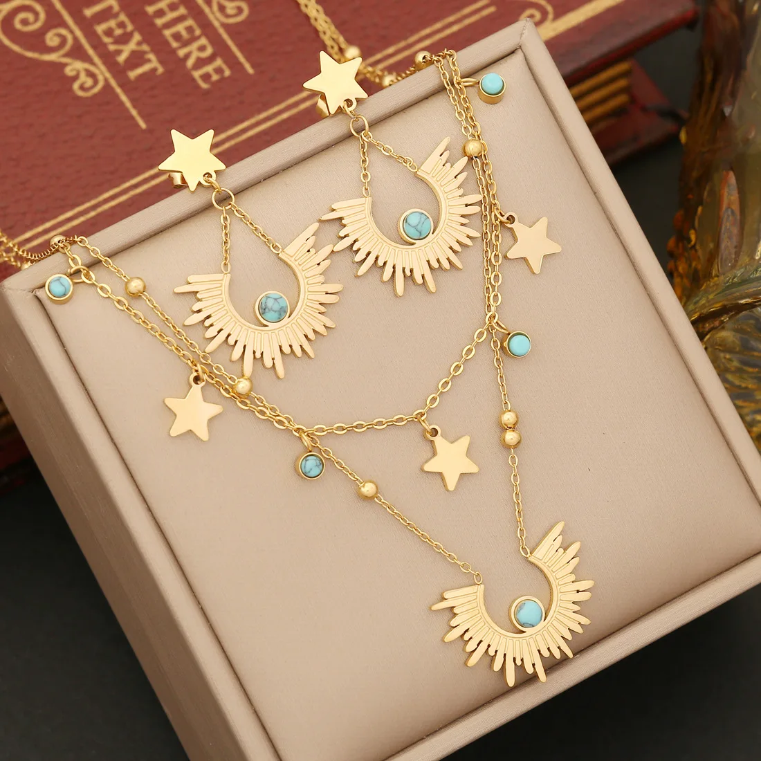 

316L Stainless Steel Blue Stone Star Pendant Necklace for Women Fashion Waterproof 2-layer Neck Chain Jewelry Party Gift