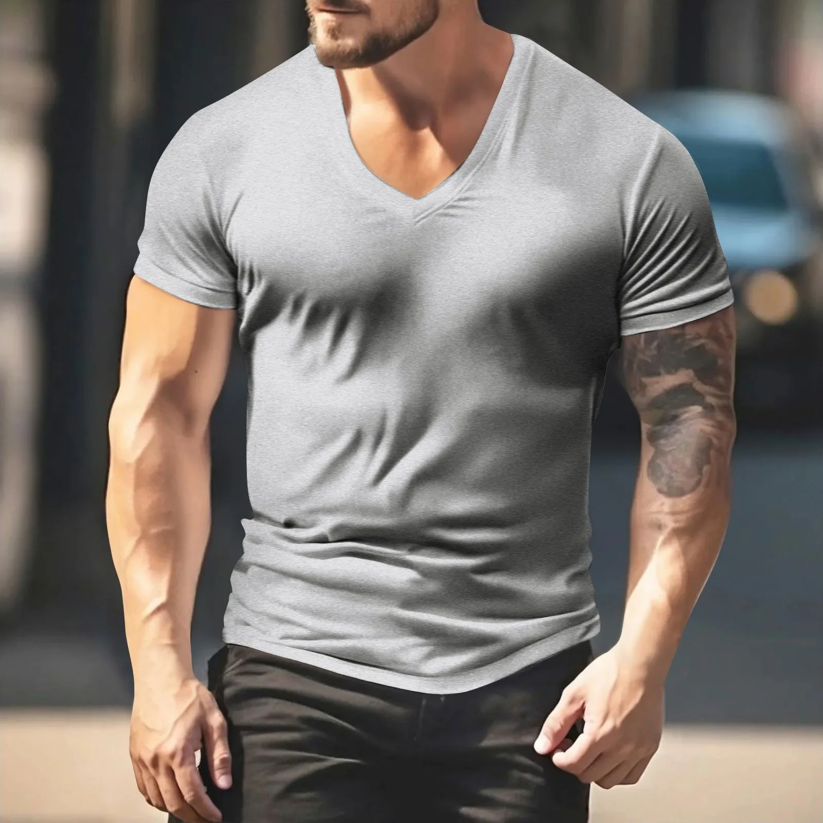 Men'S V-Neck T-Shirt Solid Color Casual T-Shirt Short Sleeve Tops T Shirt Man Tops Summer T Shirt Gym 2025 Camiseta 5 Sf3e5d2e9035043e9b10deb24ccdb2f14s