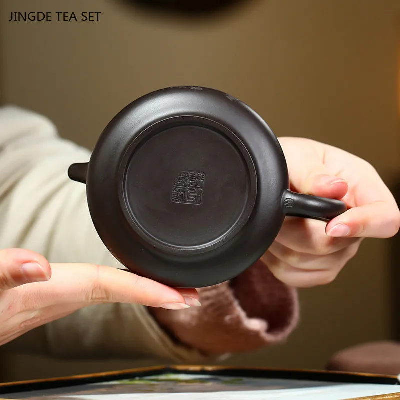 200ml Black Mud Stone Scoop Teapot Yixing Purple Clay Tea Pot Handmade Filter Beauty Kettle Chinese Zisha Tea Set Custom Gifts