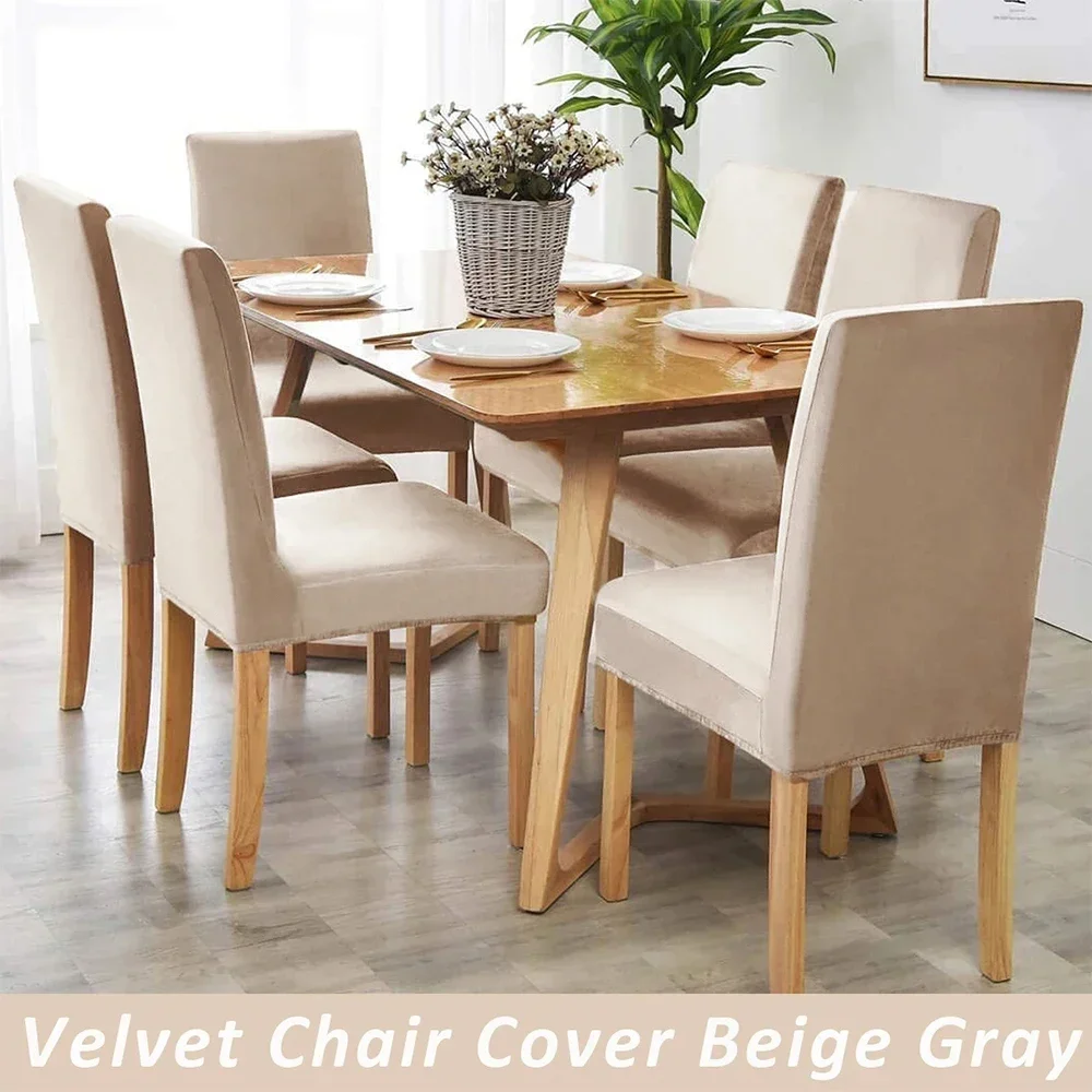 Soft Velvet Chair Covers Thick Solid Color Chair Seat Cover Stretch Dining Room Chair Slipcover Office Banquet Restaurant 1PC 4