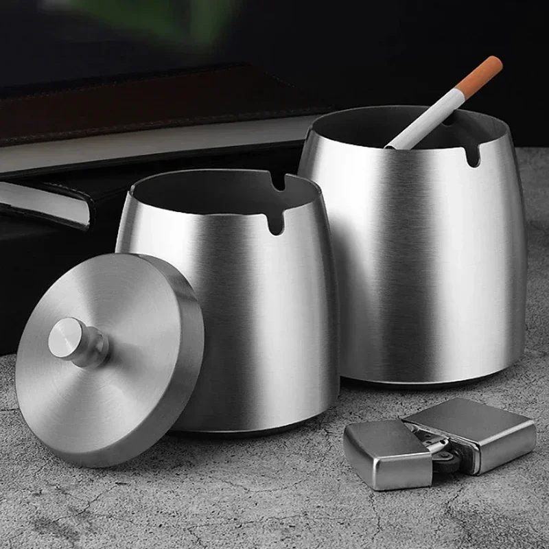 

Stainless Steel Auto Ashtray Windproof with Lid Cigarette Ashtray Large Capacity for Home/Office/Tabletop/Outside Patio/Balcony