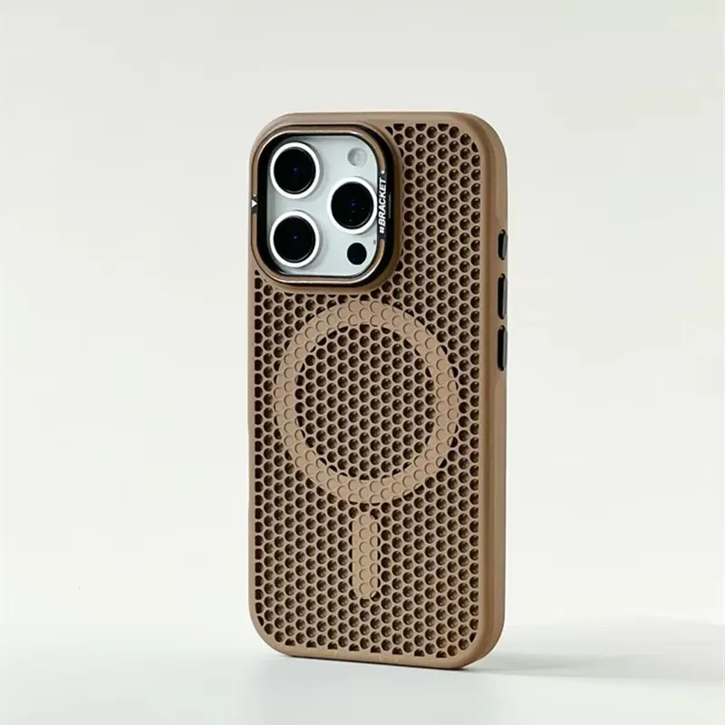 Honeycomb Mesh Cooling MagSafe Case with Alloy Lens Bracket and Wireless Charging Cover