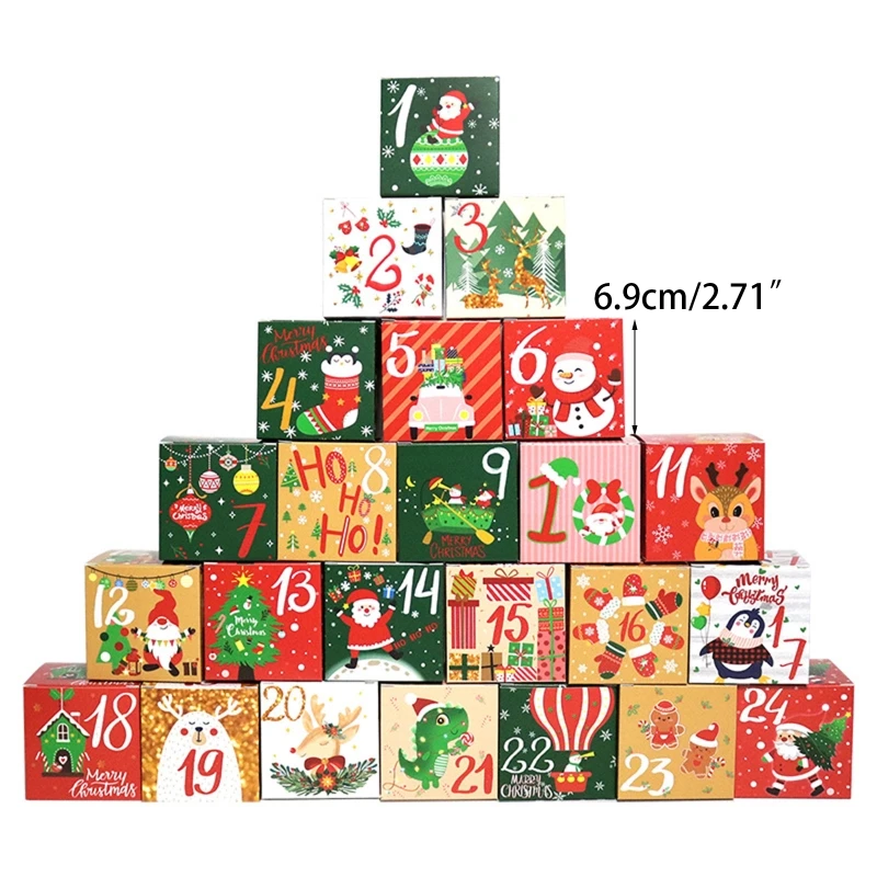 Christmas Advent Calendar Boxes 24Pcs Filling Xmas Small Gifts Wrapping Supplies for Children Girls Boys Birthday Gift