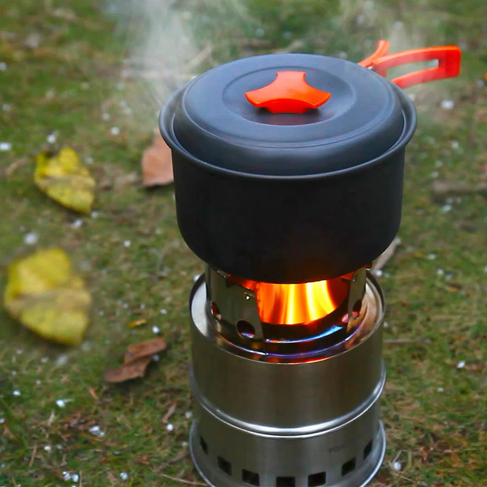 Portable Windproof Camping Wood Stove with Grill
