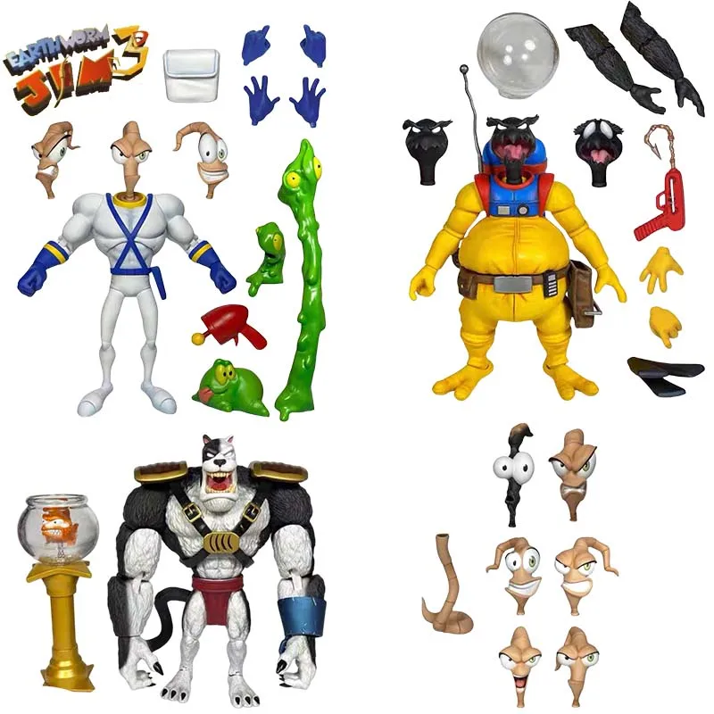 Original PDNA Galaxy Games Earthworm Jim Anime Action Figures Bob Snot PSY-CROW Professor Model Toys Gifts Anime Gift
