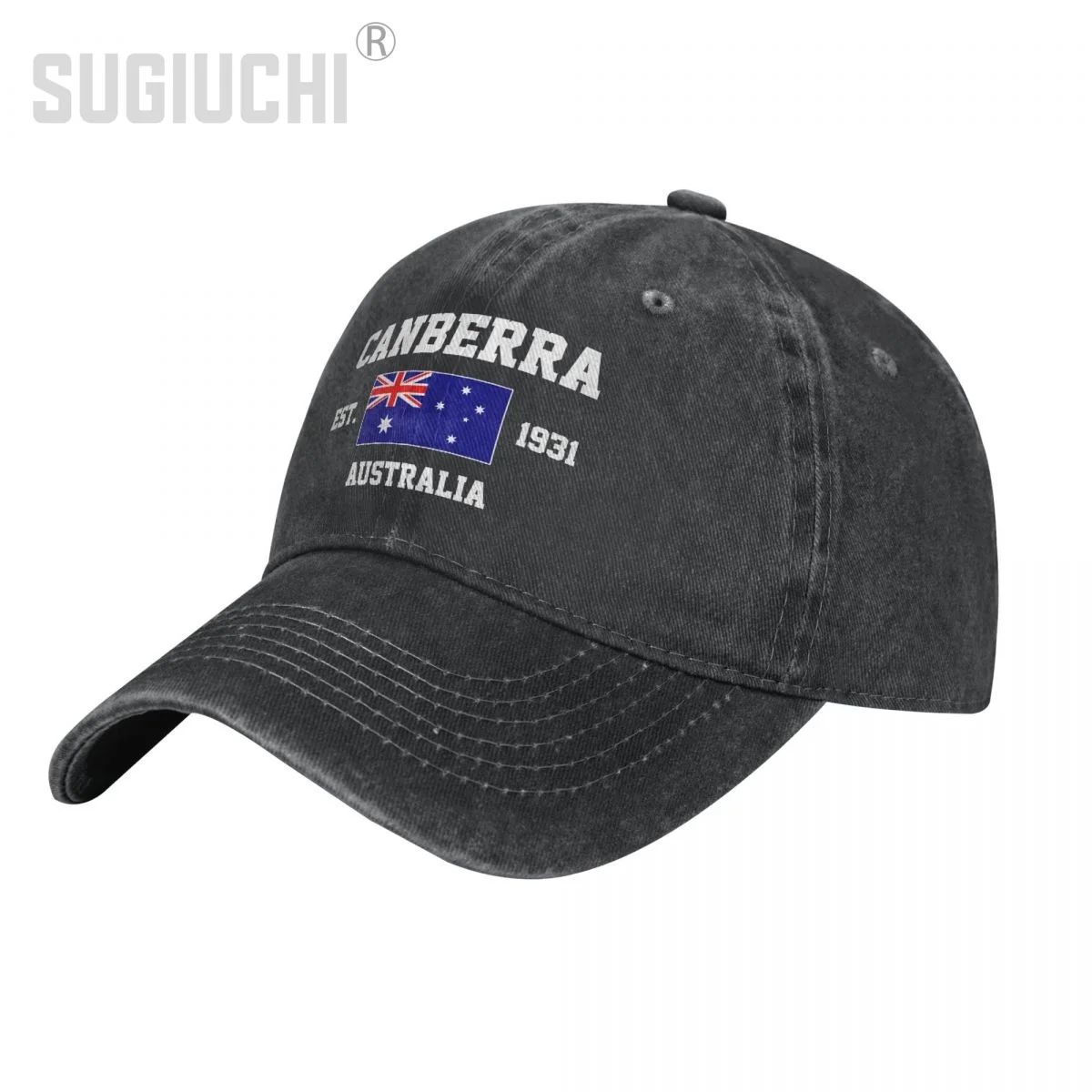 

Flag of Australia EST.1931 Canberra Unisex Adult Charcoal Washed Denim Baseball Cap Men Vintage Cotton Dad Patriotic Trucker Hat