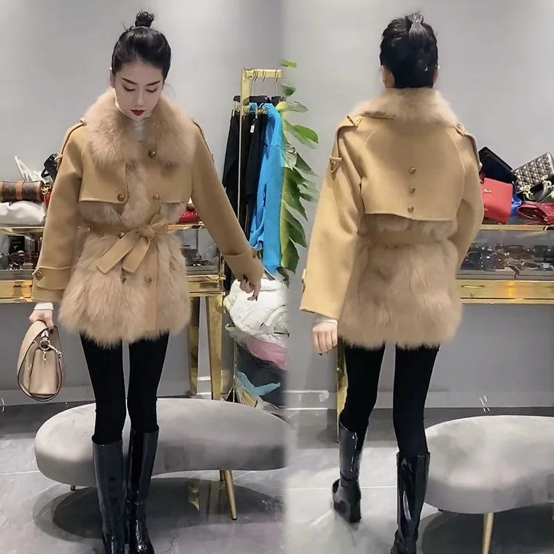 Imitation Patchwork Fur Integrated Jacket For Women's 2023 Winter New Westernized And Slimming Leather U-neck Versatile Top