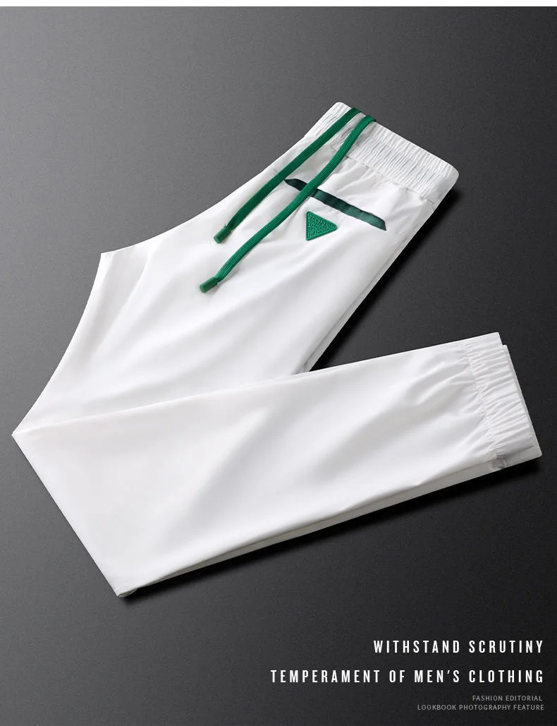 Description Picture 6 of item2024 Summer Ice Silk Breathable White Casual Pants for Men's Designers New European High end Fashion Casual Brand Sports Pants