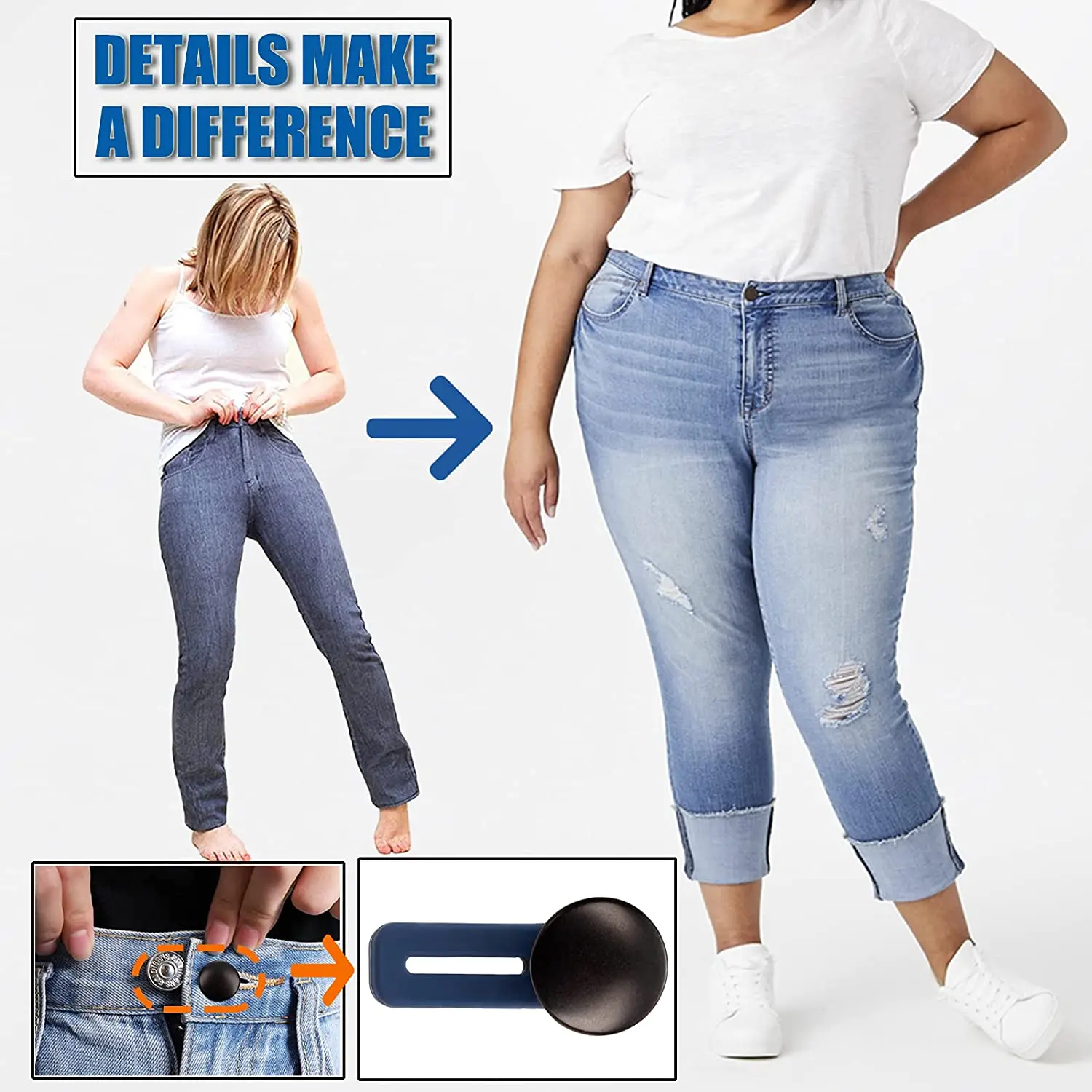 12 PCS Pants Waist Button Extender, No Sewing Instant Trousers Waistband  Extenders for Jeans, Denim Skirt, Telescopic Removable Button Multi-Use  Extenders Set f…