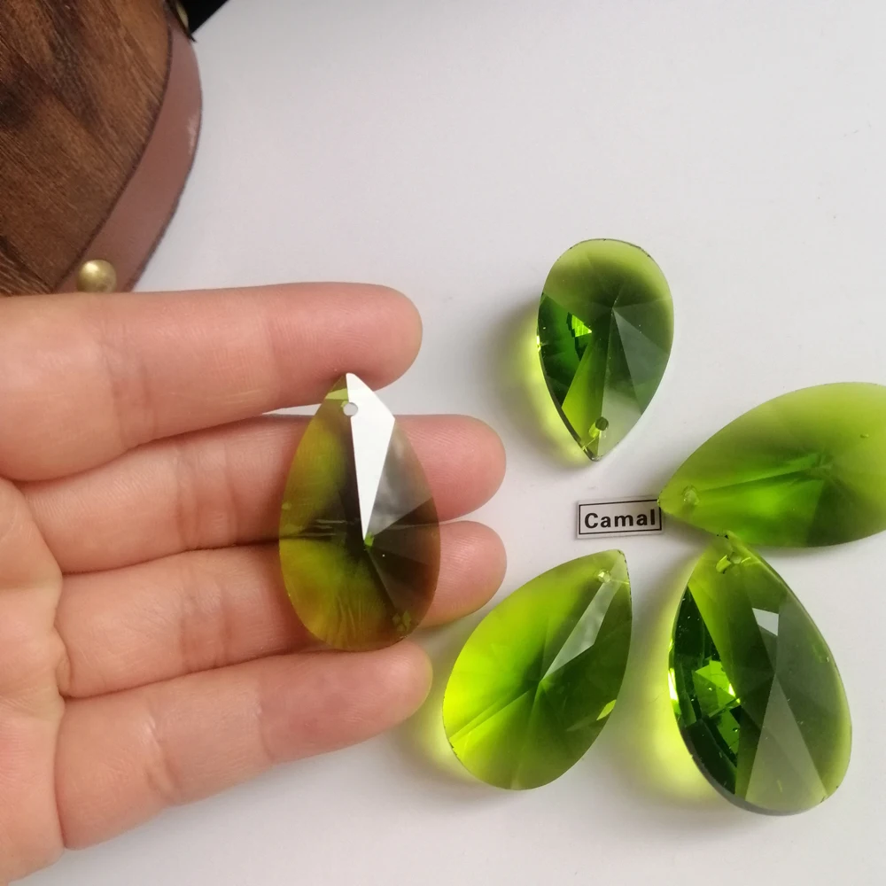 Olive Green Pear Shape Crystal Pendants Prisms Drop Beads Hanging for Chandelier Lighting Lamp Parts Wedding DIY Camal 5PCS 38mm
