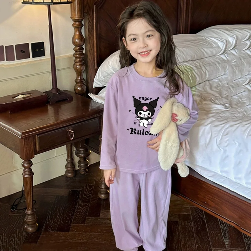 الفتيات طويلة الأكمام الكرتون قاعدة قميص الأطفال منامة عارضة الخريف قطعتين مجموعة ملابس الاطفال