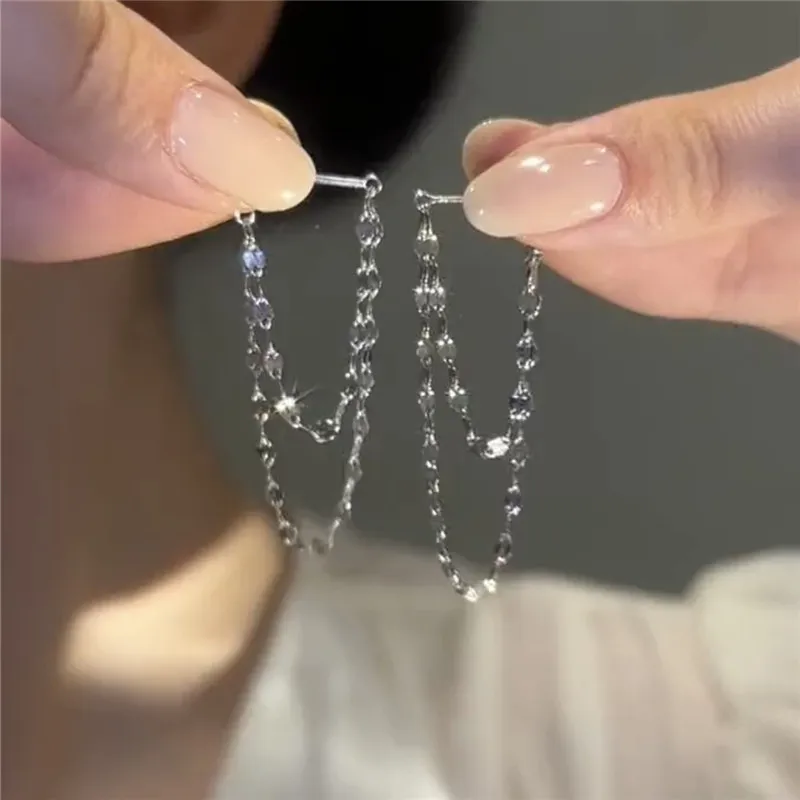 925 Silver Needle Tassel Round Bead Long Drop Earring For Women Party Wedding Jewelry eh1047 dangle earrings drop earrings long earrings crystal tassel earrings