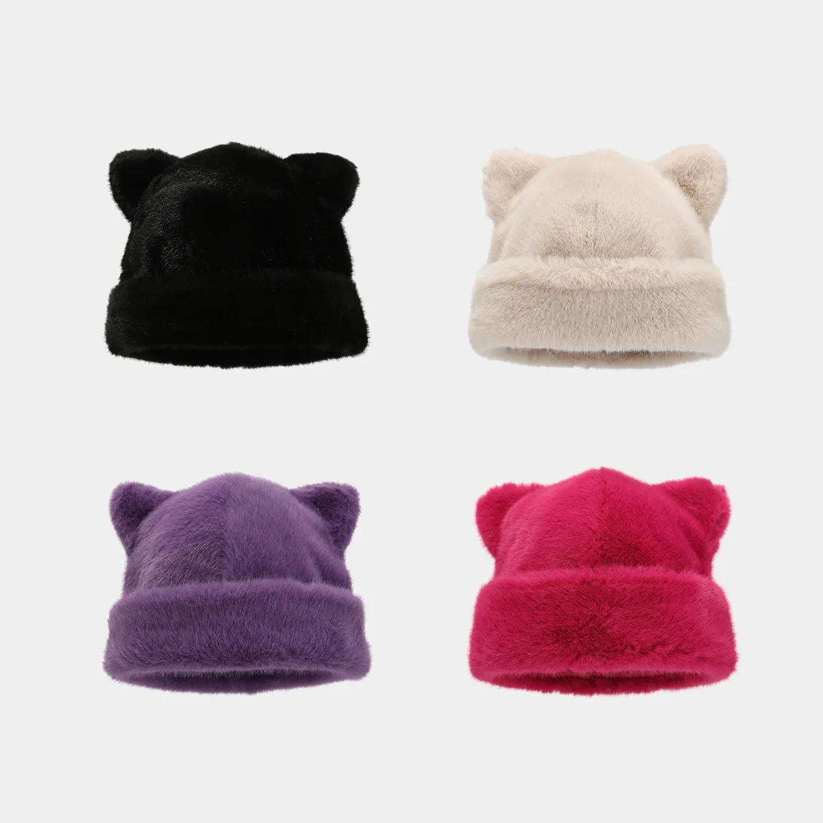 Fashion Cat Black White Hat Women Autumn Winter Wool Warm Beanies Cute Cat Ear Skullies Gorros Female Beanie Caps