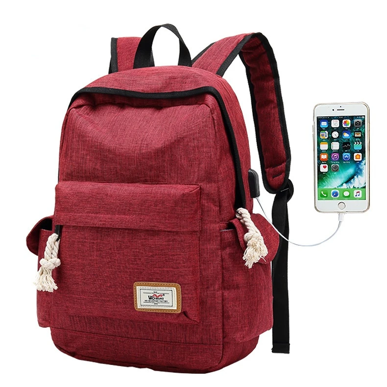 New Charging Interface Backpack Solid Nylon Backpack Casual Waterproof USB Student Bag