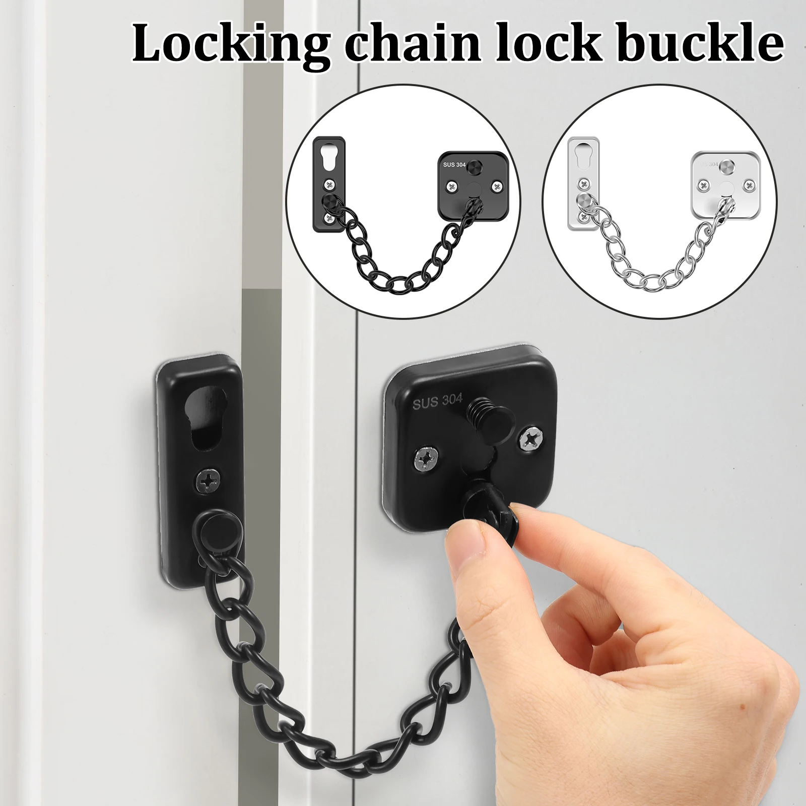 โซ่ล็อคประตูสแตนเลส 2 ชิ้น พร้อมห่วงปรับระดับได้ ป้องกันการโจรกรรม ล็อคแบบกด แข็งแรง ทนทาน สำหรับประตูบ้าน 1