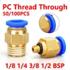 50/100PCS Pneumatic Air Connector Fitting PC 4/6/8/10/12mm Male Thread 1/8 1/4 3/8 1/2 Hose Fittings 4-m5 Pipe Quick Connectors
