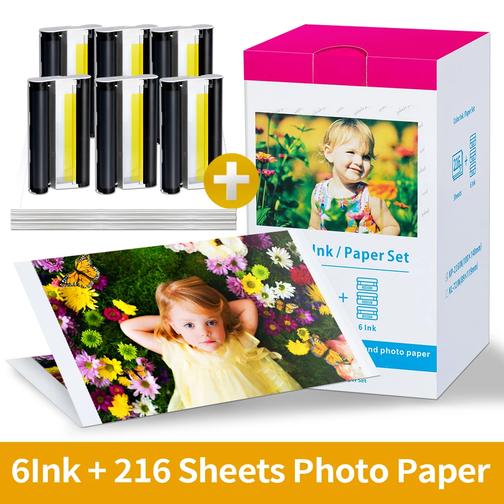 

KP-108IN Compatible for Canon 3 Color Ink 180 Sublimation Photo Paper 4*6" 100*148mm for Canon Selphy CP1300 CP900 Ink Cartridge