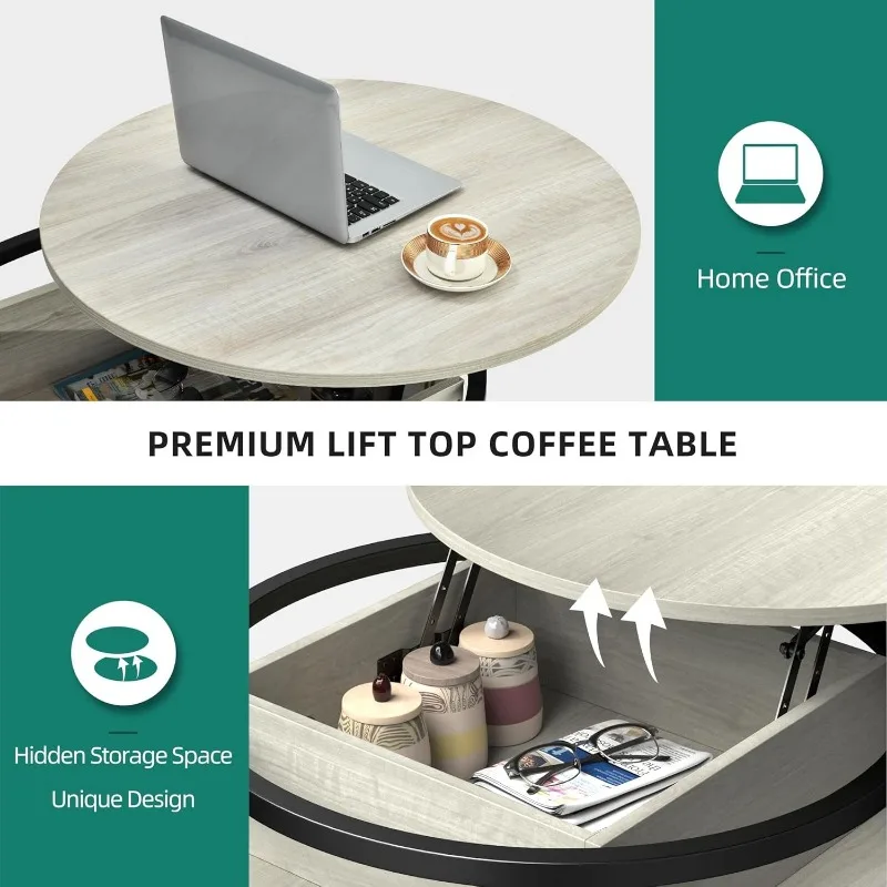 Round Lift Coffee Tables for Living Room with Hidden Storage Compartment, Modern Coffee Table with Storage for Home Office 6