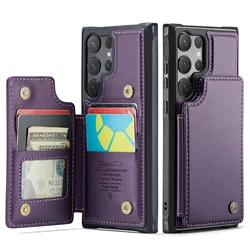 Durable Leather Phone Wallet Case with RFID Blocking and Card Holder - Galaxy S25 Ultra (Purple)