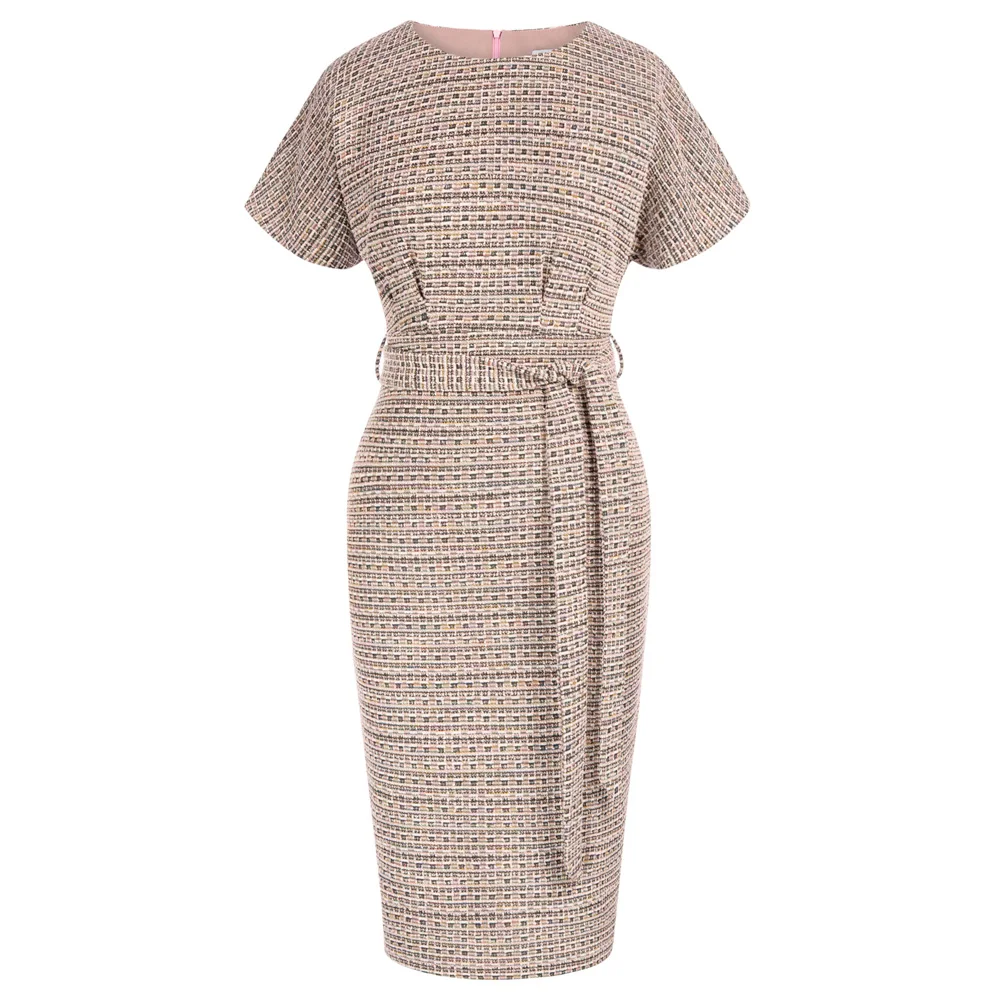 Jasambac women s tweed pencil dress elegant business bodycon short