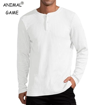 Men's Long Sleeve Henley Shirts Button Casual T-Shirts Solid Color Basic Tops Outdoor Cycling Streetwear Breathable Tshirts