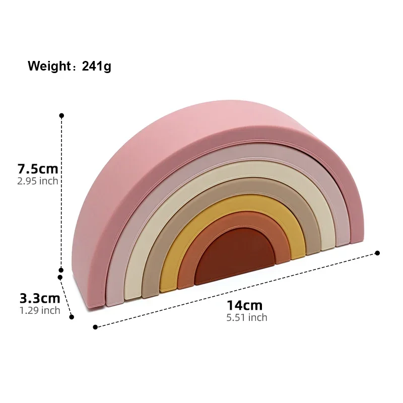 7pcs/set Baby Silicone Building Blocks BPA-Free Rainbow Stacker Nesting Puzzle Stacking Toys Toddlers Learning Montessori Toys 6
