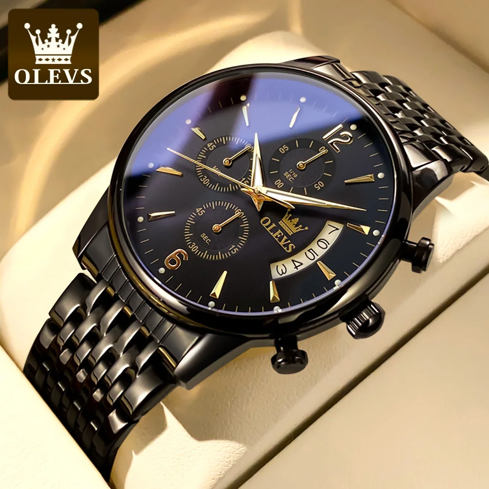 

Olevs Top Business Men's Watches Stainless Steel Strap Chronograph Waterproof Multi-functional Military Sports Male Wristwatch