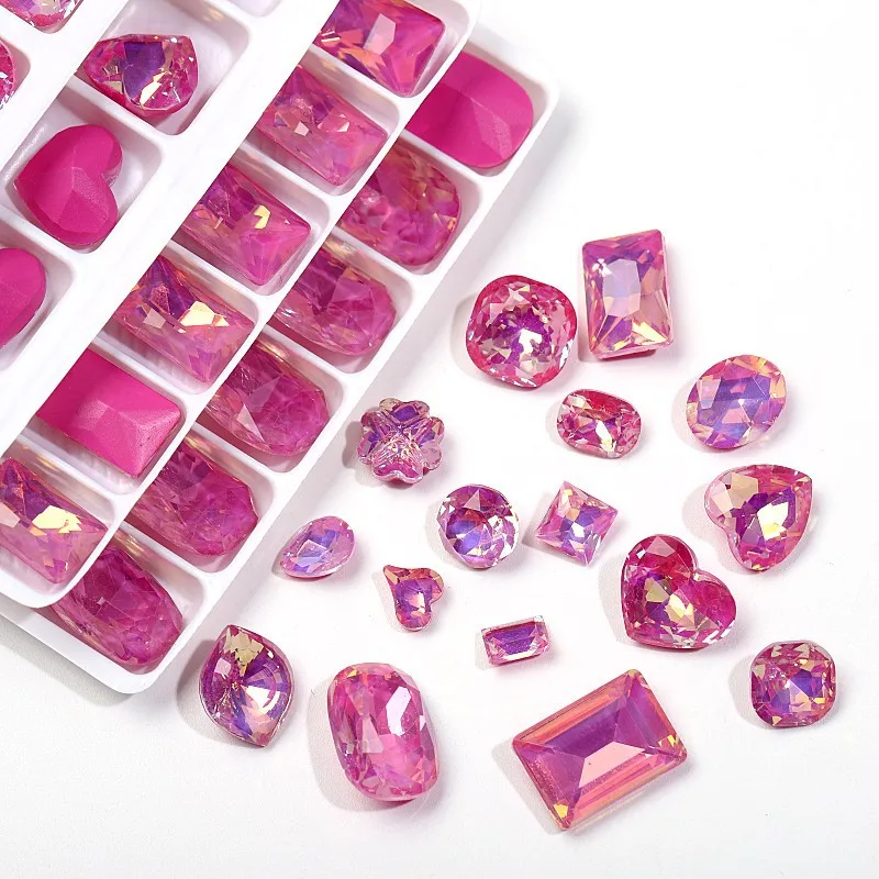 

20pcs Nail Mocha Rose Color Peach heart Rectangular Droplet Mixed Shaped Pointed Bottom Nail Glass Crystal Jewelry Rhinestone