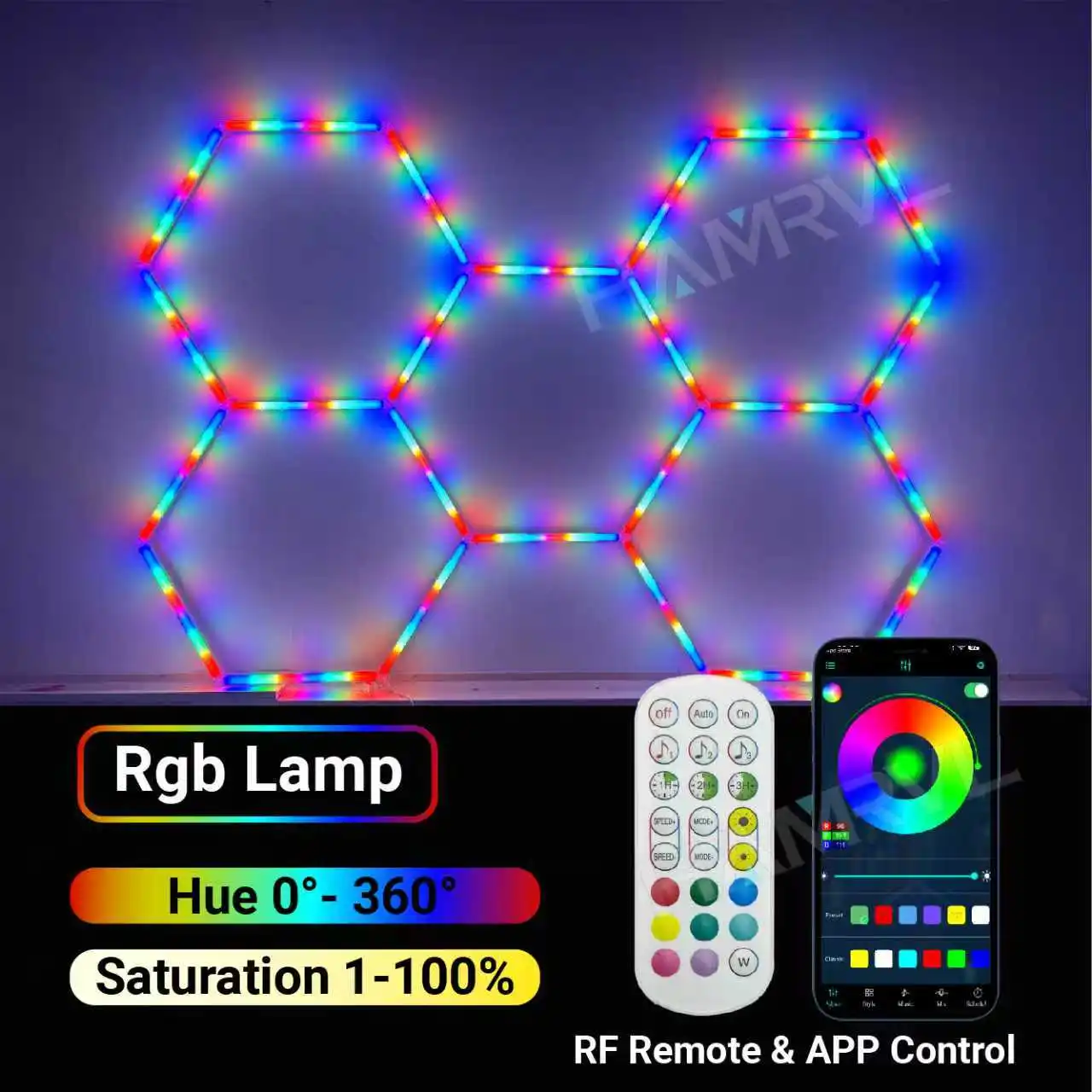 RGB 육각형 LED 조명, 다채로운 색상 변경 데코 조명, 자동차, 차고, 체육관, 파티, 클럽, 무대, 게임, 사운드 감지, 벽, 천장, 디밍 기능