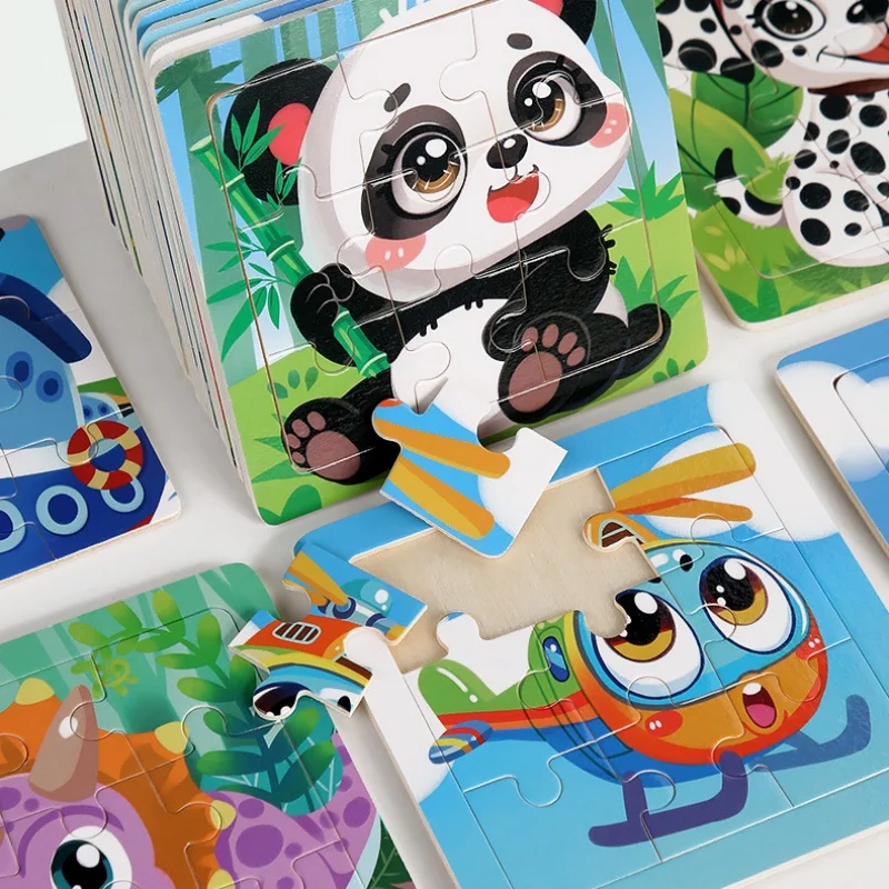 Children's Educational Wooden 3D Puzzle - Cartoon Animal & Traffic Themed