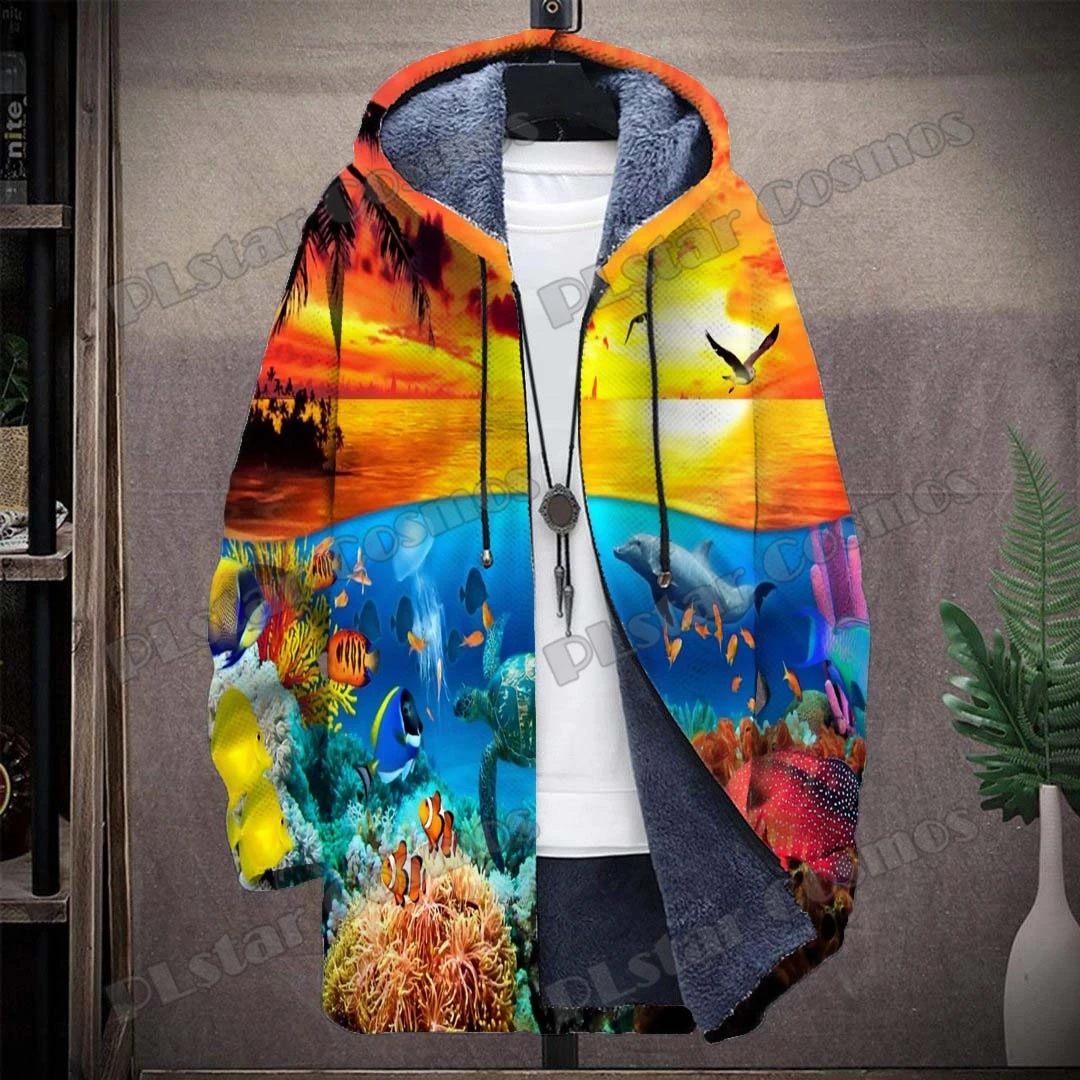 Ocean Animal Sea Turtle / dolphin / Seagull 3D All Over Printed Men's Hooded Coat Winter Casual Thick Warm Jacket coat HR16