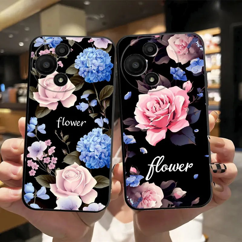 Fashion Print Black Silicone Phone Case - Soft Protective Cover