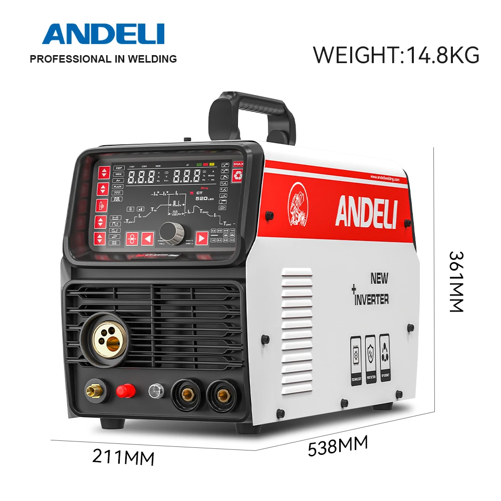 ANDELI MIG Welders MIG TIG MMA CUT COLD Flux Welding 6 in 1 Multiprocess Welder Aluminum Welding Gas/Gasless 110/220V 4