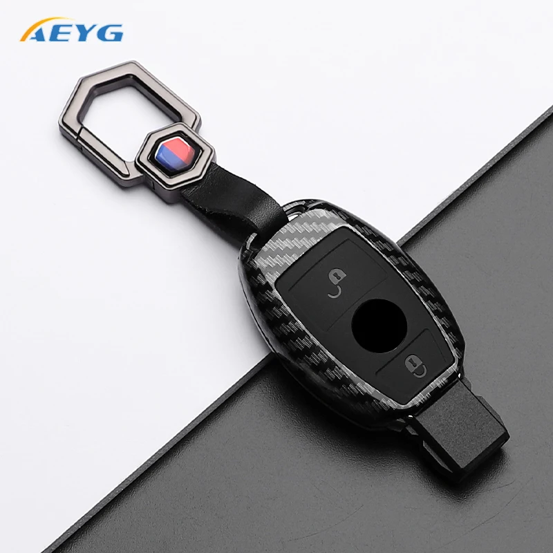 Premium ABS Carbon Fiber Car Key Case Cover for Mercedes-Benz AMG Accessories
