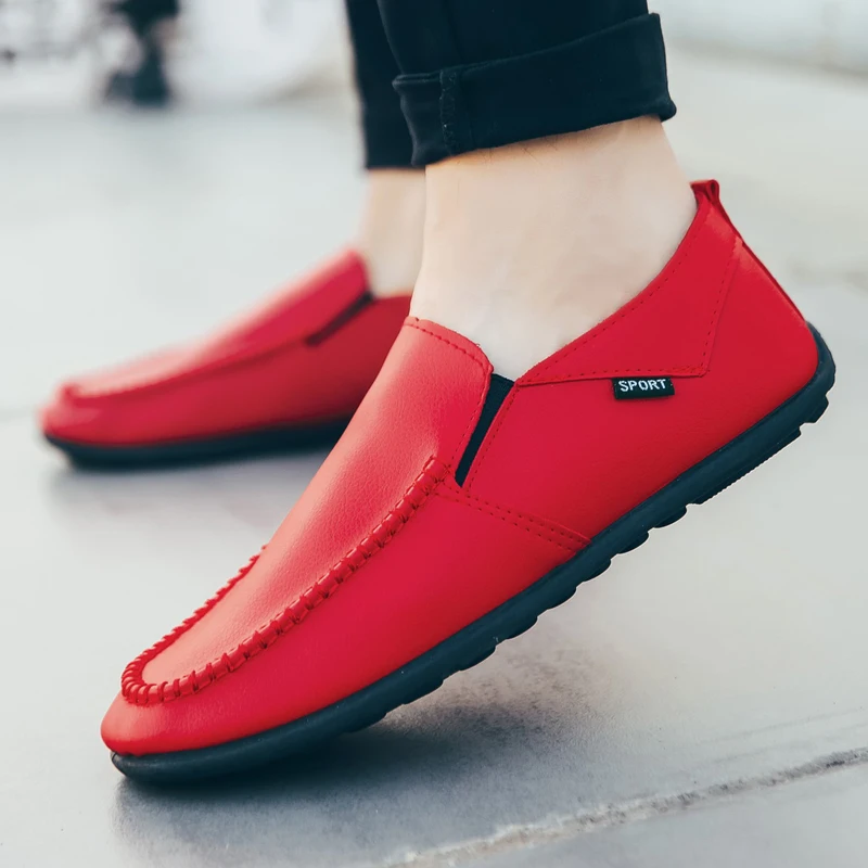 

New Men Fashion Loafers Red Casual Shoes PU Designer Luxury Driving Leisure Comfortable Flat Slip on Light Handmade Size39-44