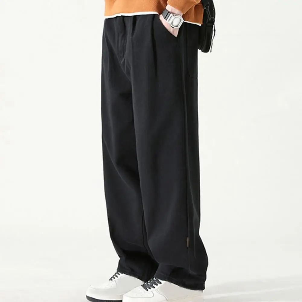 Solid Color Pants Breathable Wide-leg Men's Work Pants Retro Style Versatile Solid Color Trousers for Men