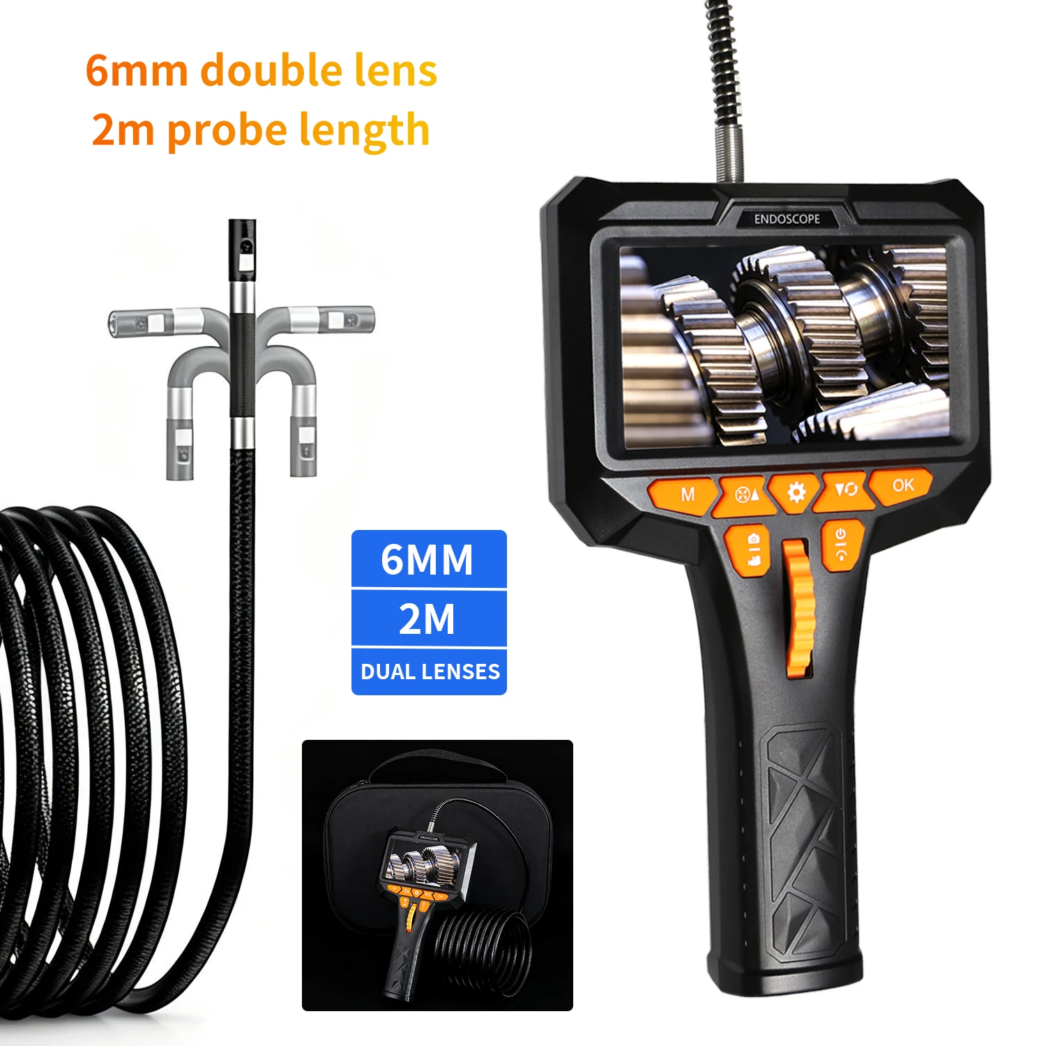 새로운 4.5인치 대형 화면 360 °   엔진 하수구 검사용 듀얼 렌즈 6mm 스티어링 내시경 산업용 보어스코프