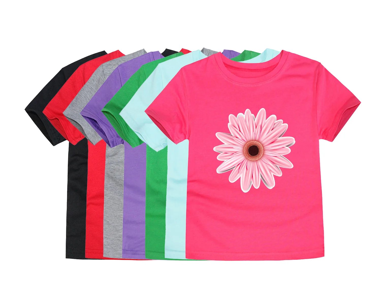 100% Cotton Toddler Girl T Shirt 2 to 3 4 5 6 7 8 9 10 11 12 13 14 Years Pink White Tshirt Flower Print Teenage Girls Tee Shirts 1