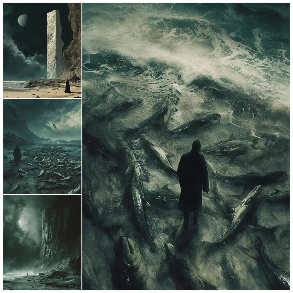 Beach Of The Dead,And Land Of Nothingness,Vintage Wall Art Canvas Painting,Surreal Fantasy Gothic Art Poster Print Home Decor hot selling 5 pieces home decor print oil painting wall art decorations wall canvas game dota 2 queen of pain