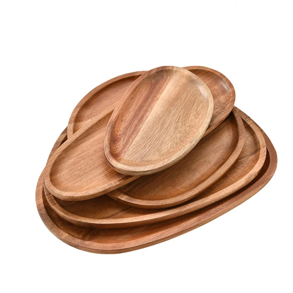 1Pc Oval Acacia Wood Food Serving Plate
