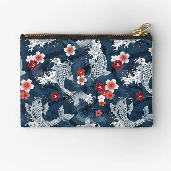 

Koi Sakura Blossom In Blue Zipper Pouches Socks Underwear Key Bag Men Money Pure Small Storage Cosmetic Panties Coin Packaging