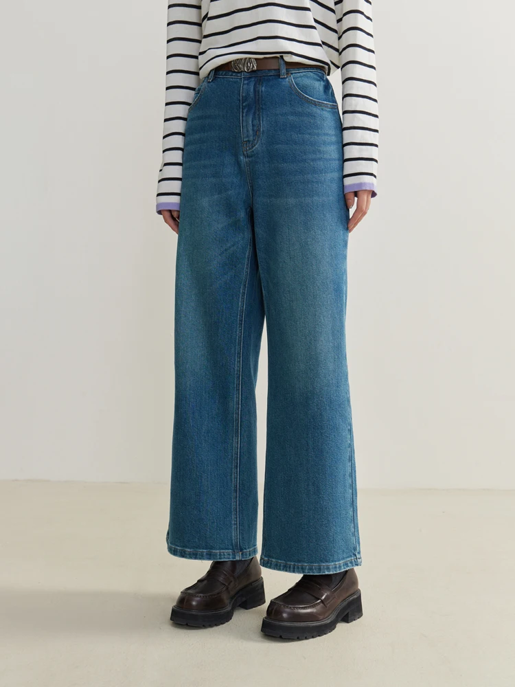 DUSHU Retro Style High Waist Straight Tube Colored Jeans for Women Spring New Loose Fashionable Trousers for Female