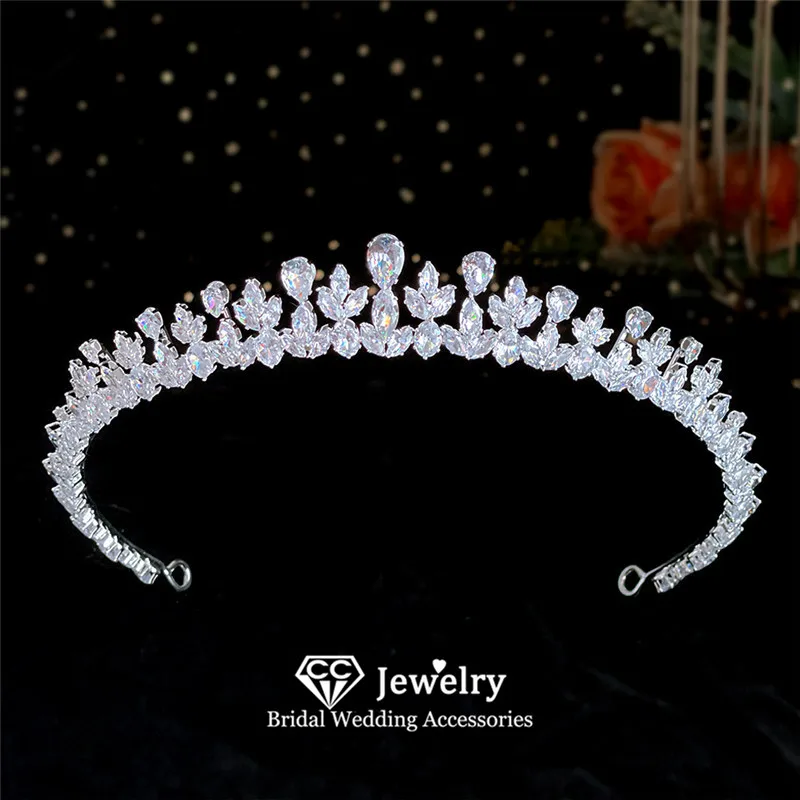 

CC Bridal Crown Women Hair Accessories Wedding Headbands Engagement Hairwear Leaf Shape Shining Crystal Coronets Headdress YQ254