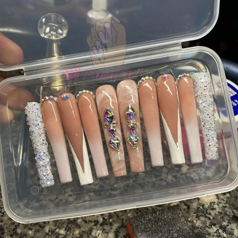 3XL Square Straight Extra Long Full Cover Nails Artificial Acrylic False Nail Tips Clear Press On Manicure Tool