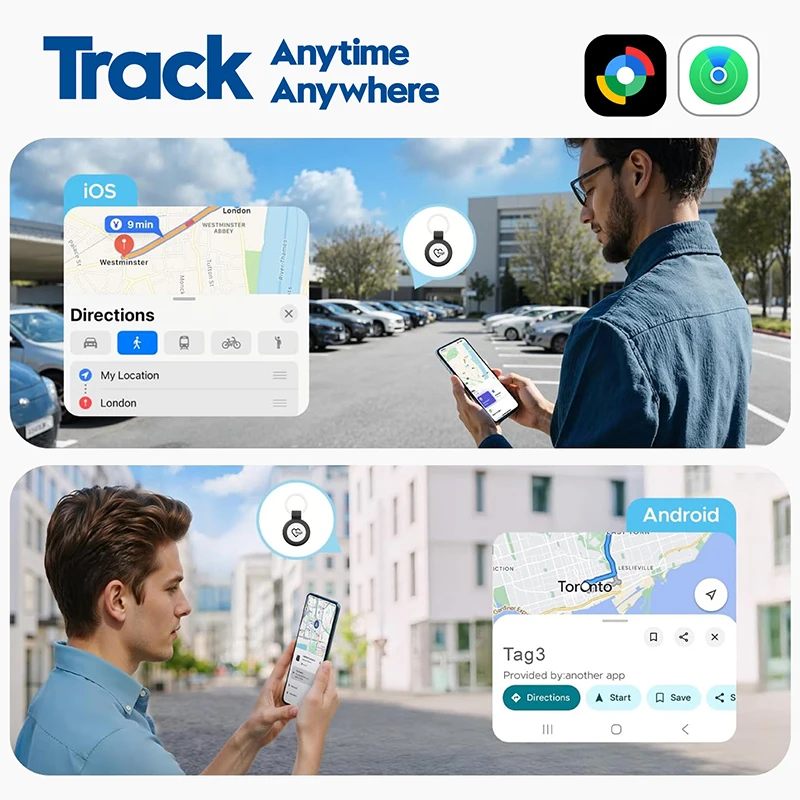 iOS 안드로이드용 스마트 트래커 태그 분실 방지 GPS 애완동물 열쇠 수하물 찾기 애플 찾기 및 구글 내 장치 찾기 네트워크와 호환