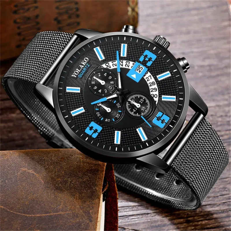 Reloj Hombre Mens Fashion Calendar Watches Men Business Stainless Steel Mesh Belt Quartz Wristwatch Male Clock Relogio Masculino