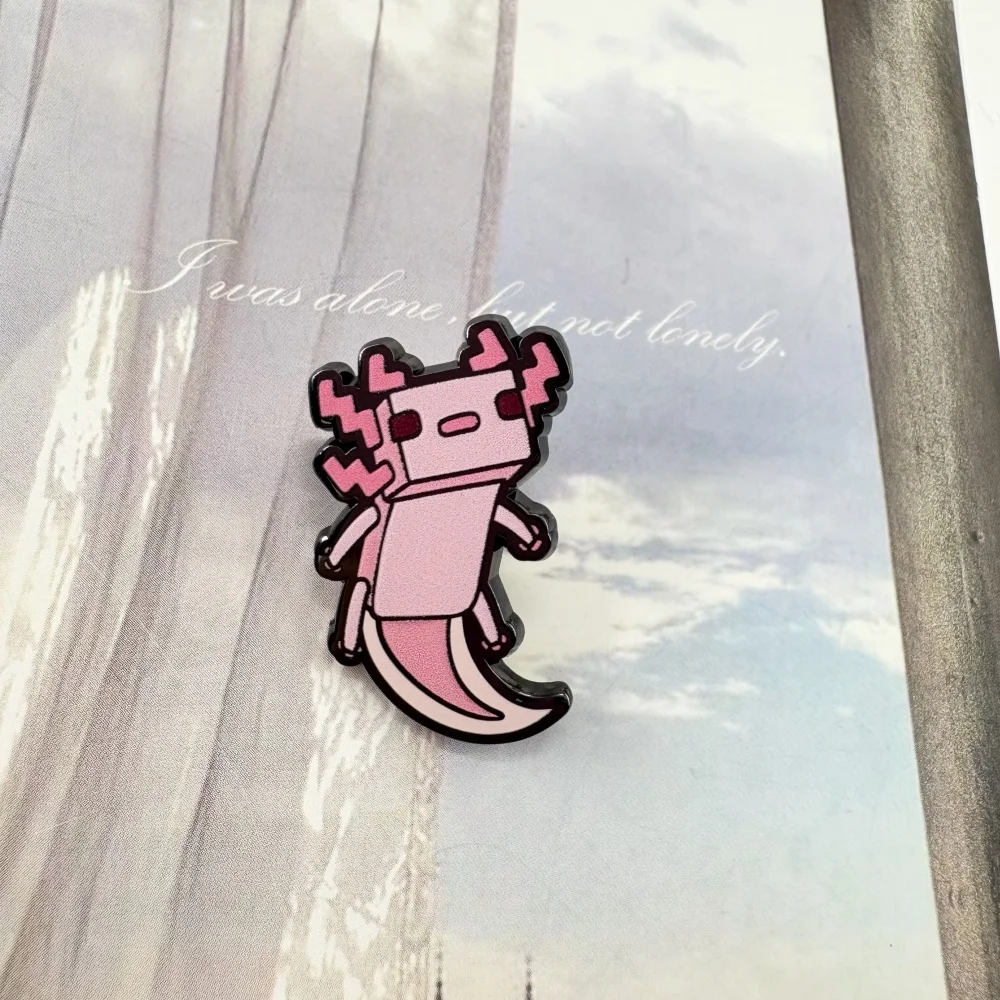 Spiel Rosa Axolotl Pixel Salamander Emaille Pin Sechseck Fisch Brosche Block Welt Amphibie Elf Abzeichen Marine Dämon Zubehör – Detail 2